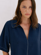 The Handloom-Mae Popover Mini Dress Navy-Elbise-2-Milagron.com