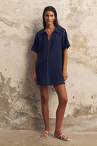 The Handloom-Mae Popover Mini Dress Navy-Elbise-2-Milagron.com