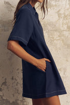 The Handloom-Mae Popover Mini Dress Navy-Elbise-3-Milagron.com