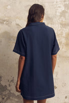 The Handloom-Mae Popover Mini Dress Navy-Elbise-4-Milagron.com