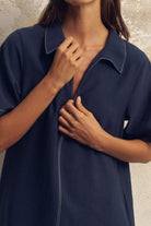 The Handloom-Mae Popover Mini Dress Navy-Elbise-5-Milagron.com