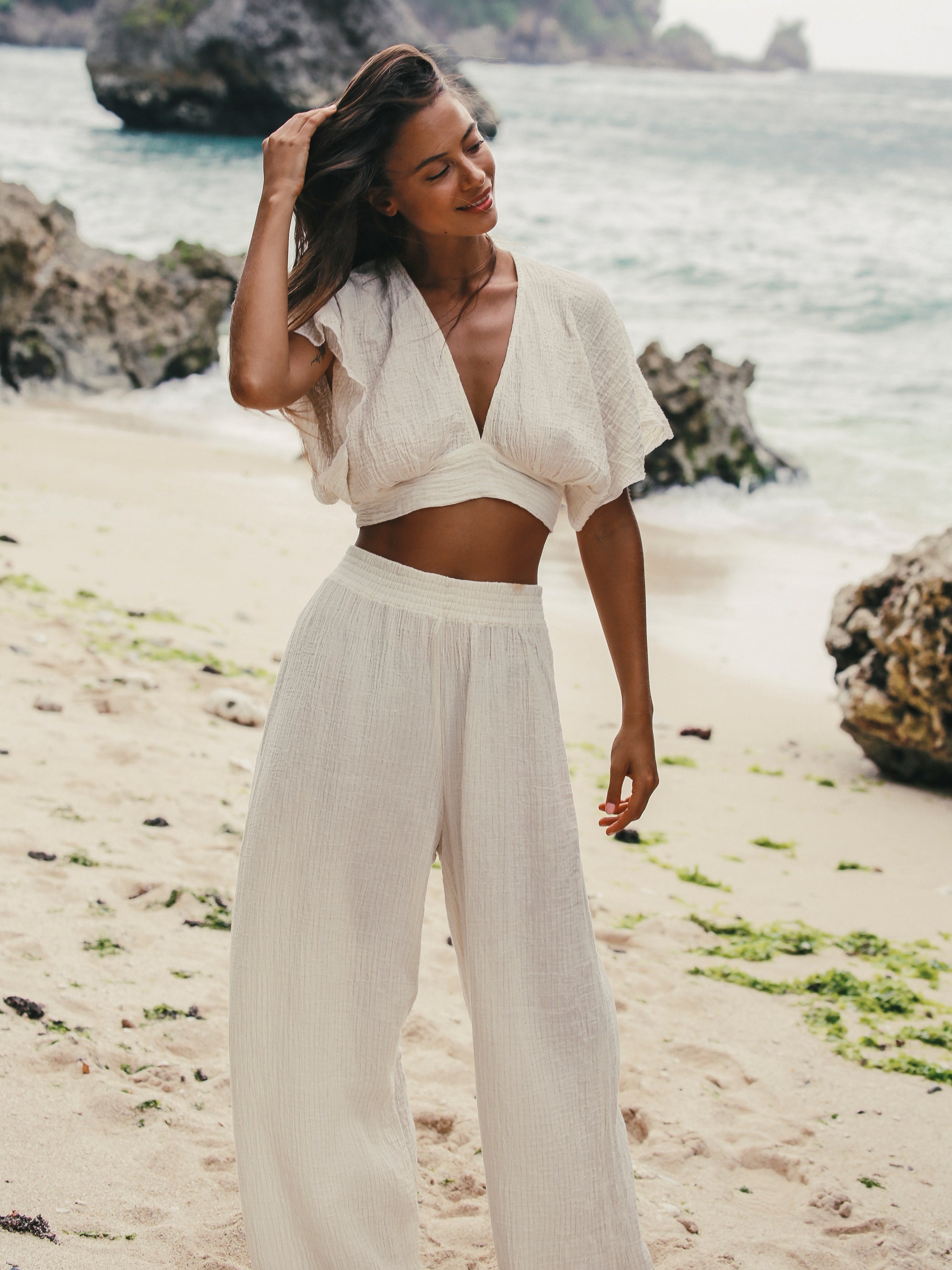 Mare Top - Natural With Gold Stripes