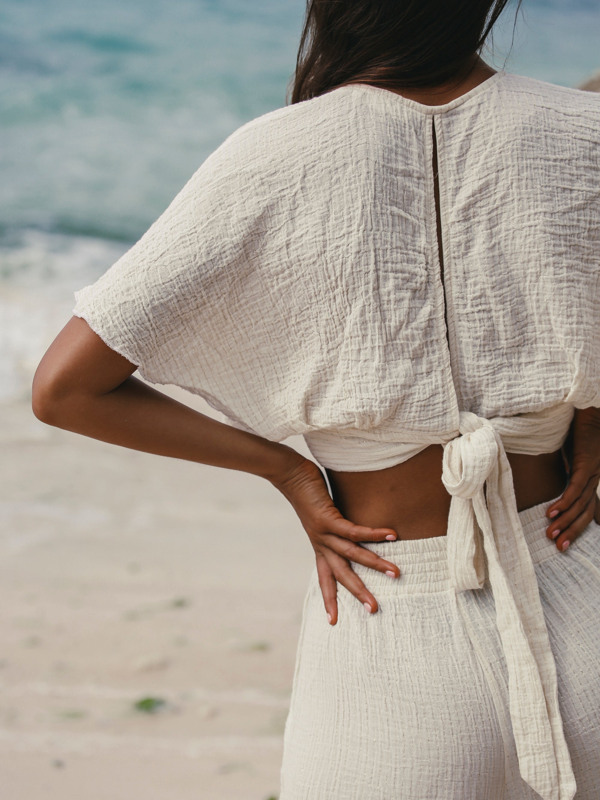 Mare Top - Natural With Gold Stripes