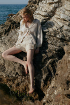 The Handloom-Mia Short Natural With Gold Stripes-Şort-2-Milagron.com