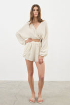 The Handloom-Mia Short Natural With Gold Stripes-Şort-3-Milagron.com