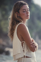 The Handloom-Mia Side Ties Top Natural With Gold Stripes-Top-2-Milagron.com