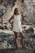 The Handloom-Mia Side Ties Top Natural With Gold Stripes-Top-4-Milagron.com