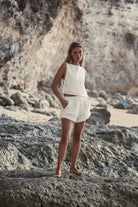 The Handloom-Mia Side Ties Top Natural With Gold Stripes-Top-5-Milagron.com