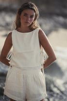 The Handloom-Mia Side Ties Top Natural With Gold Stripes-Top-6-Milagron.com