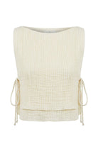 The Handloom-Mia Side Ties Top Natural With Gold Stripes-Top-7-Milagron.com