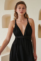 The Handloom-Muse Braided Straps Dress Black-Elbise-5-Milagron.com