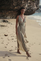 The Handloom-Muse Braided Straps Dress Khaki Green-Elbise-1-Milagron.com
