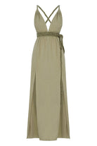 The Handloom-Muse Braided Straps Dress Khaki Green-Elbise-5-Milagron.com