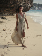 The Handloom-Muse Braided Straps Dress Khaki Green-Elbise-6-Milagron.com