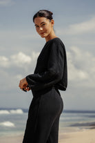 The Handloom-Paloma Paper Bag Pants Black-Pantolon-2-Milagron.com