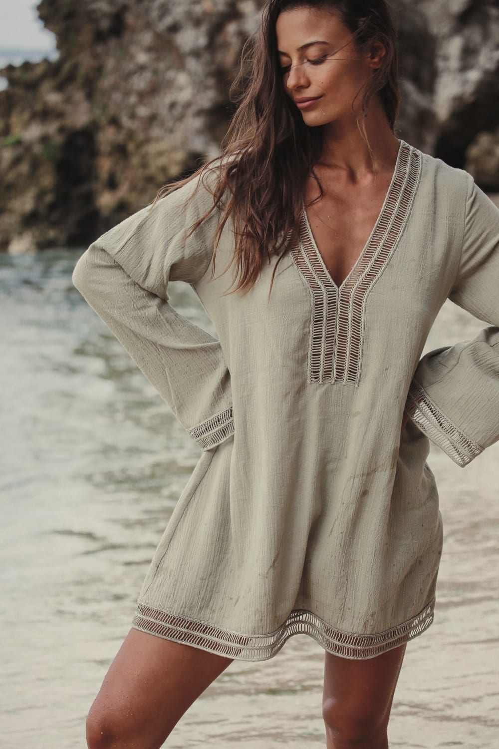 The Handloom-Positano Dress Khaki Green-Elbise-6-Milagron.com