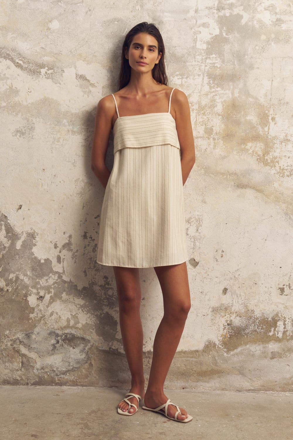 The Handloom-Puglia Stripes Mini Dress Oatmeal-Elbise-2-Milagron.com