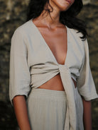 The Handloom-SORUNLU - Bali Wrap Top Khaki Green-Top-2-Milagron.com