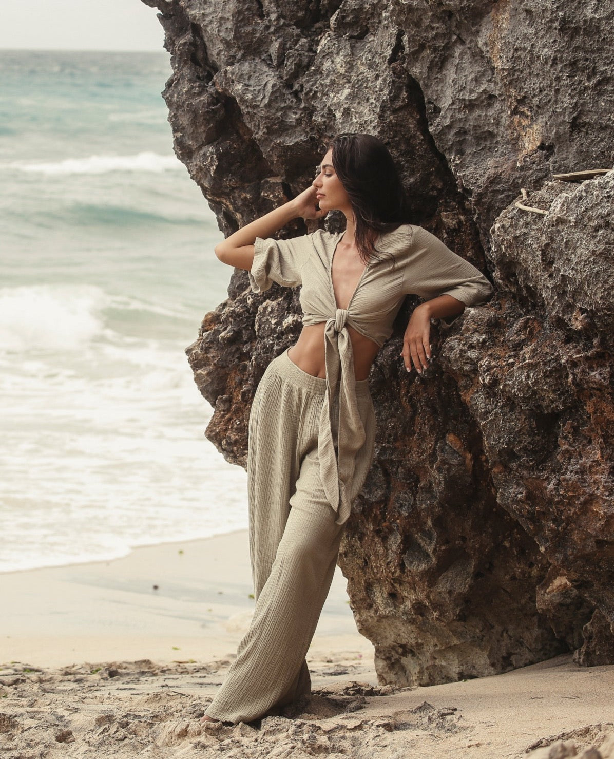 The Handloom-SORUNLU - Bali Wrap Top Khaki Green-Top-4-Milagron.com