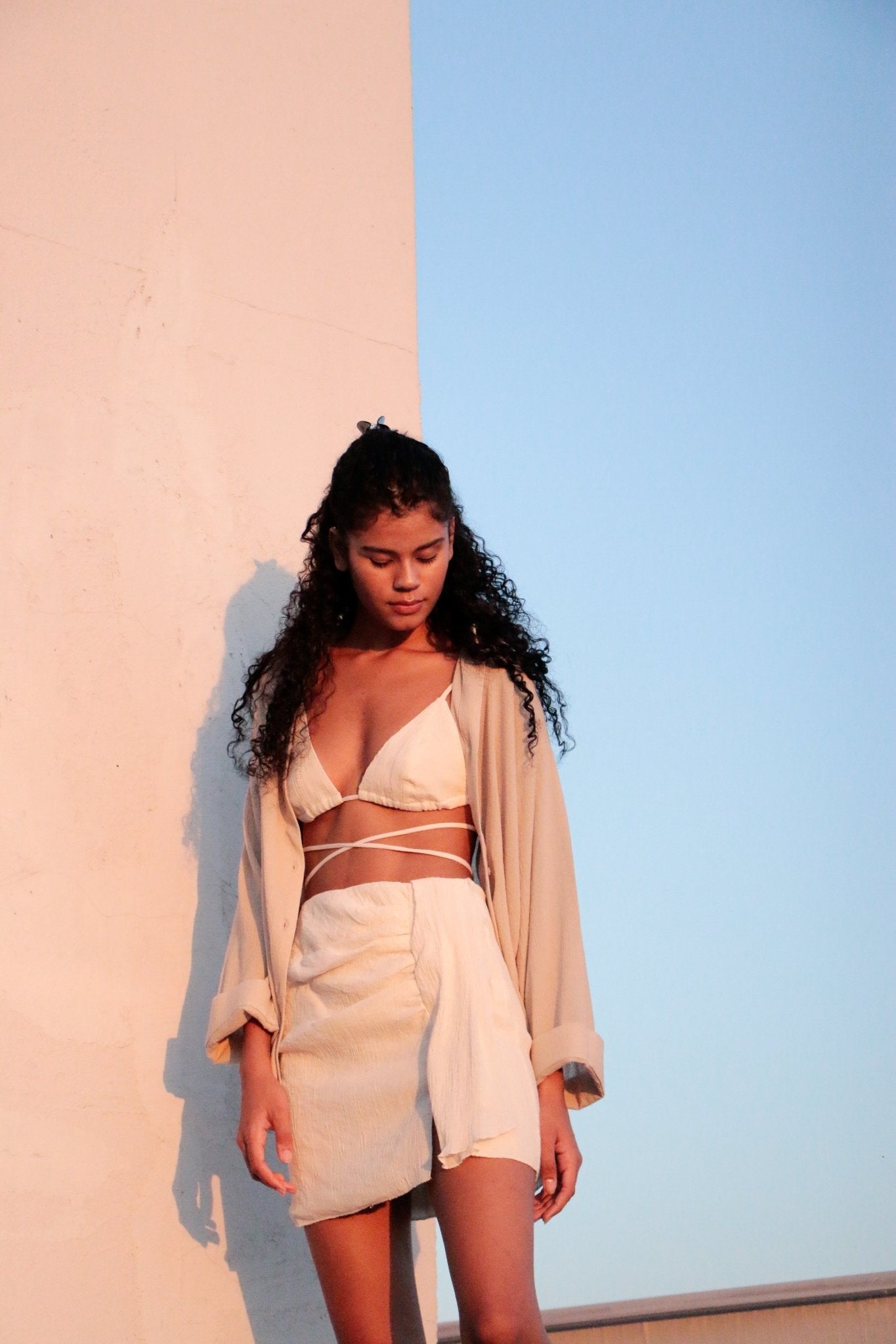 The Handloom-SORUNLU - Bella Mini Skirt Natural-Skirt-2-Milagron.com