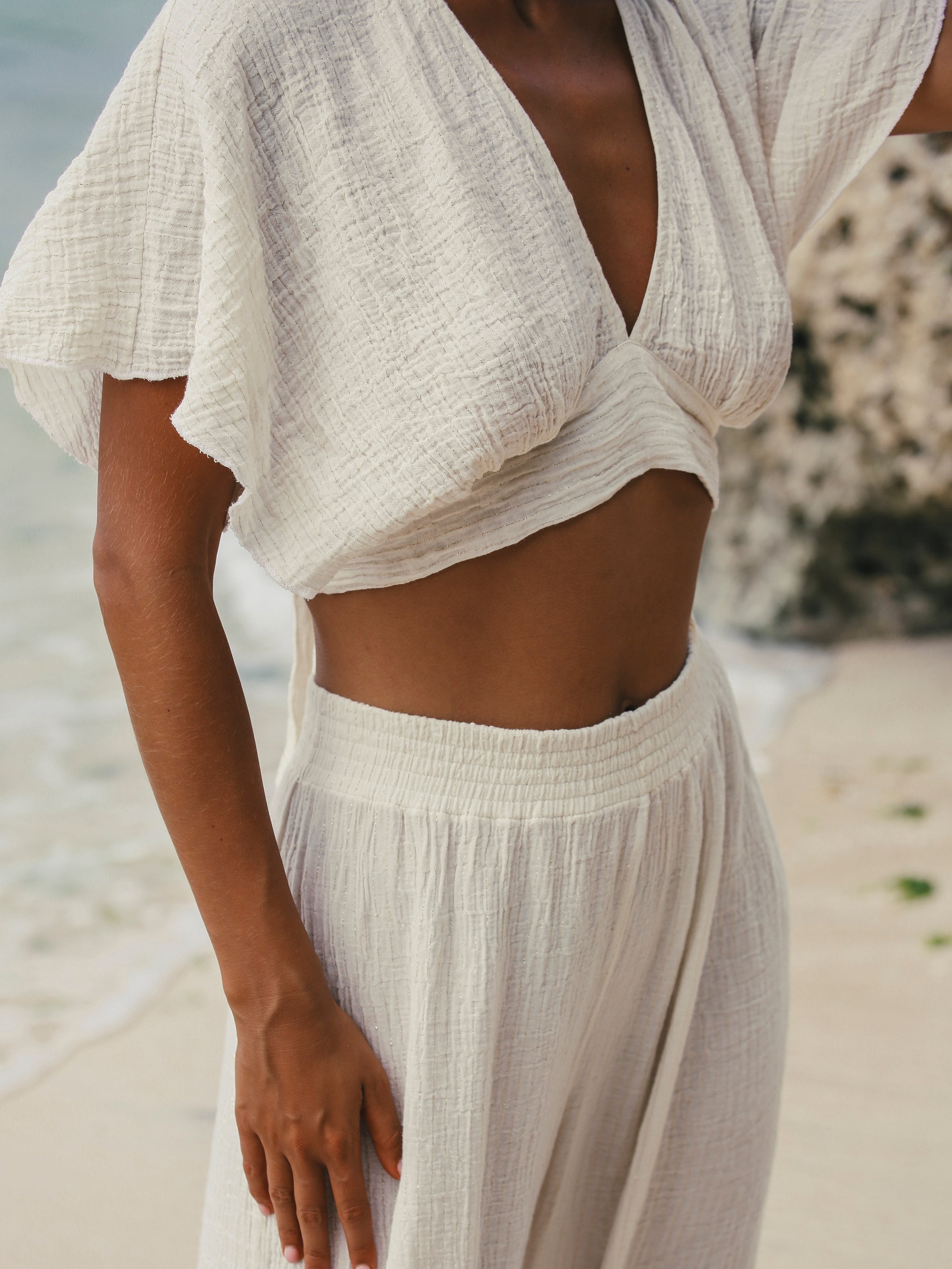 The Handloom-SORUNLU - Mare Top Natural With Gold Stripes-Top-2-Milagron.com