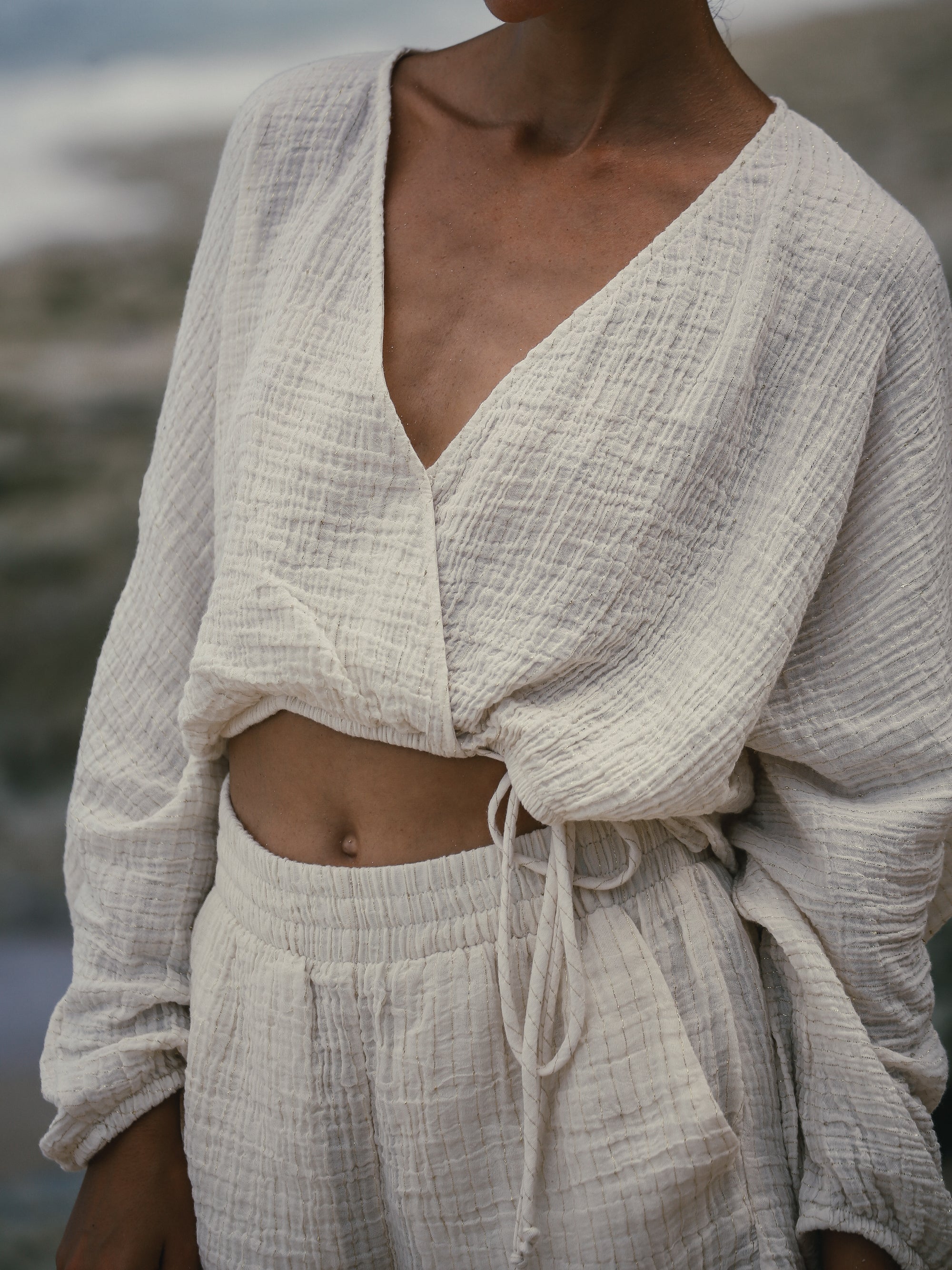 The Handloom-SORUNLU - Siena Top Natural With Gold Stripes-Top-8-Milagron.com