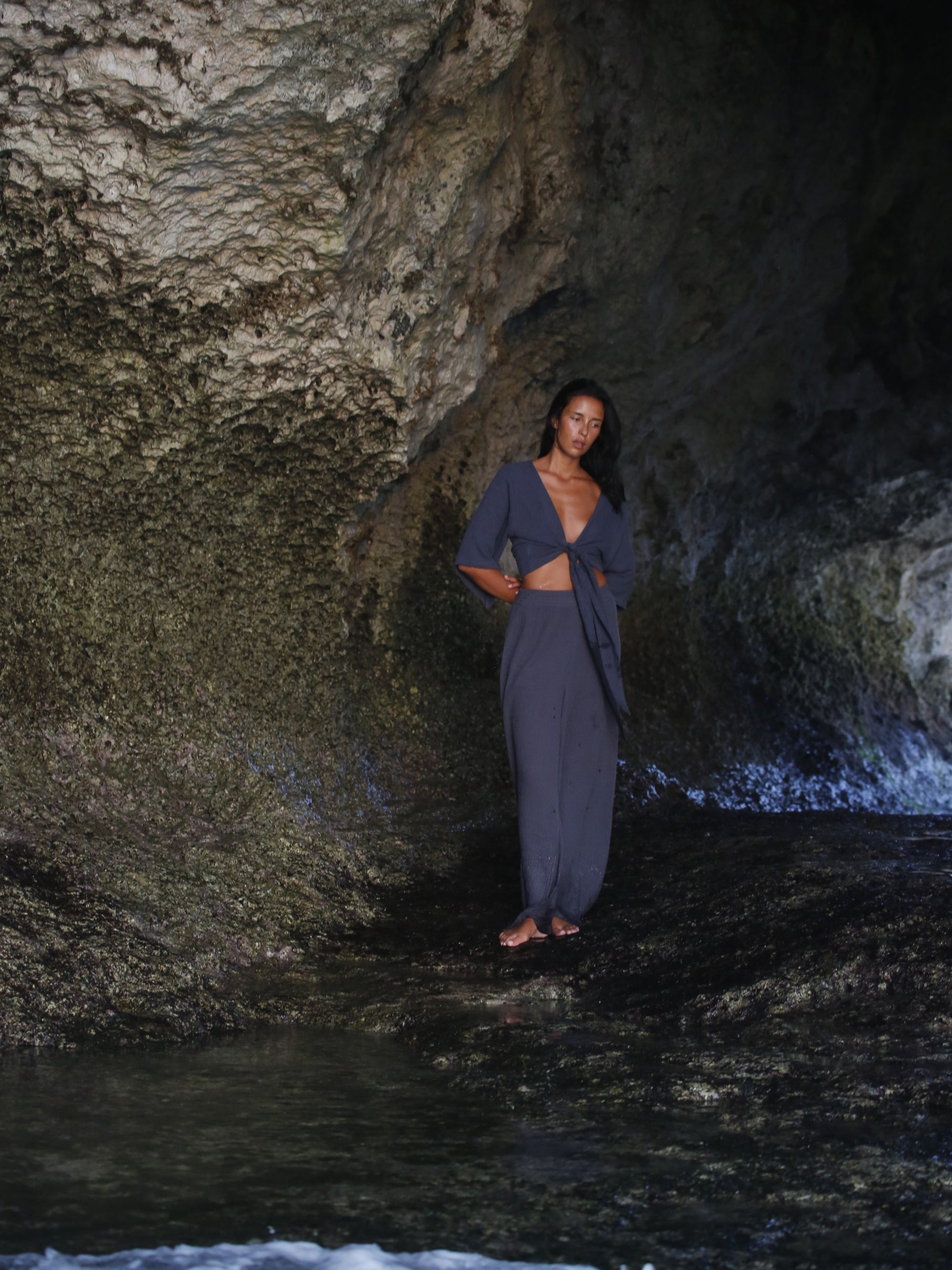 The Handloom-SORUNLU - Skye Palazzo Pants Navy-Pants-1-Milagron.com