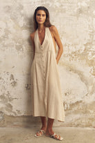 The Handloom-Sahara Sun Maxi Dress Natural-Elbise-1-Milagron.com