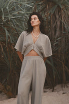 The Handloom-Skye Palazzo Pants Khaki Green-Pantolon-3-Milagron.com