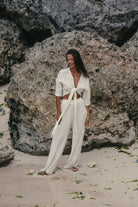 The Handloom-Skye Palazzo Pants Natural With Gold Stripes-Pantolon-2-Milagron.com