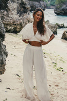 The Handloom-Skye Palazzo Pants Natural With Gold Stripes-Pantolon-3-Milagron.com