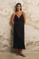 The Handloom-Sofia Ties Maxi Dress Black-Elbise-1-Milagron.com