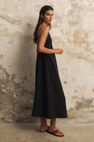 The Handloom-Sofia Ties Maxi Dress Black-Elbise-3-Milagron.com