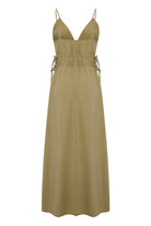 The Handloom-Sofia Ties Maxi Dress Khaki Green-Elbise-6-Milagron.com