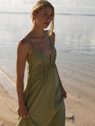 The Handloom-Sofia Ties Maxi Dress Khaki Green-Elbise-2-Milagron.com