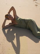 The Handloom-Sofia Ties Maxi Dress Khaki Green-Elbise-4-Milagron.com
