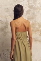 The Handloom-Sofia Ties Maxi Dress Khaki Green-Elbise-3-Milagron.com