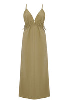 The Handloom-Sofia Ties Maxi Dress Khaki Green-Elbise-5-Milagron.com