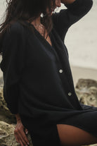 The Handloom-Terra Shirt Dress Black-Elbise-3-Milagron.com
