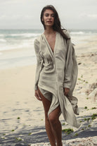 The Handloom-Terra Shirt Dress Khaki Green-Elbise-2-Milagron.com