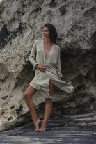 The Handloom-Terra Shirt Dress Khaki Green-Elbise-4-Milagron.com