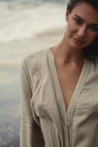 The Handloom-Terra Shirt Dress Khaki Green-Elbise-5-Milagron.com