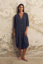 The Handloom-Terra Shirt Dress Navy-Elbise-1-Milagron.com