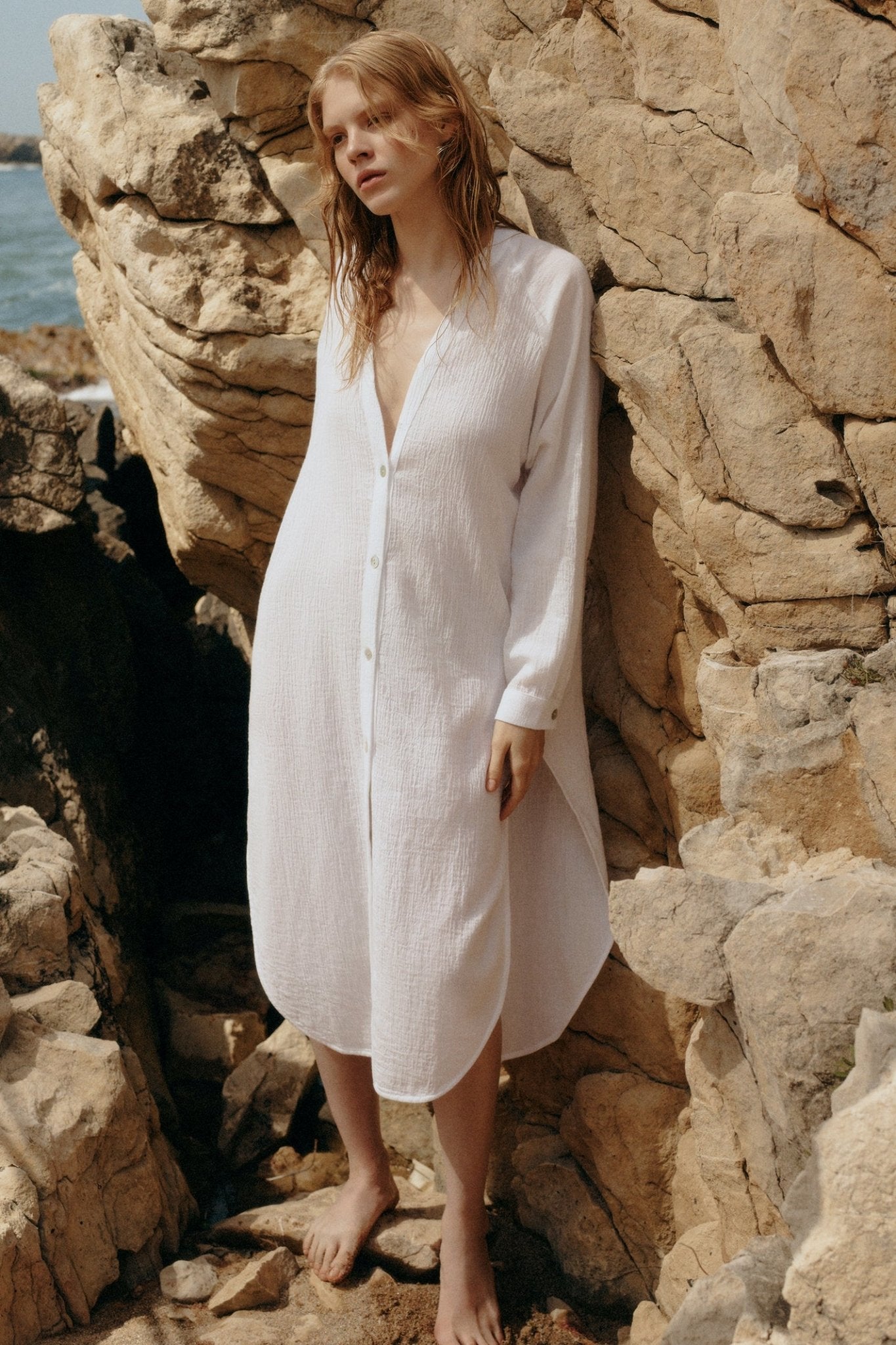 The Handloom-Terra Shirt Dress White-Elbise-1-Milagron.com