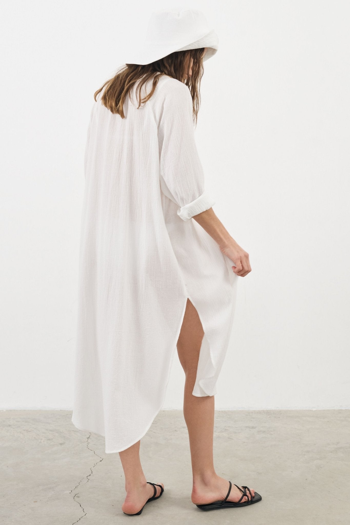 The Handloom-Terra Shirt Dress White-Elbise-6-Milagron.com