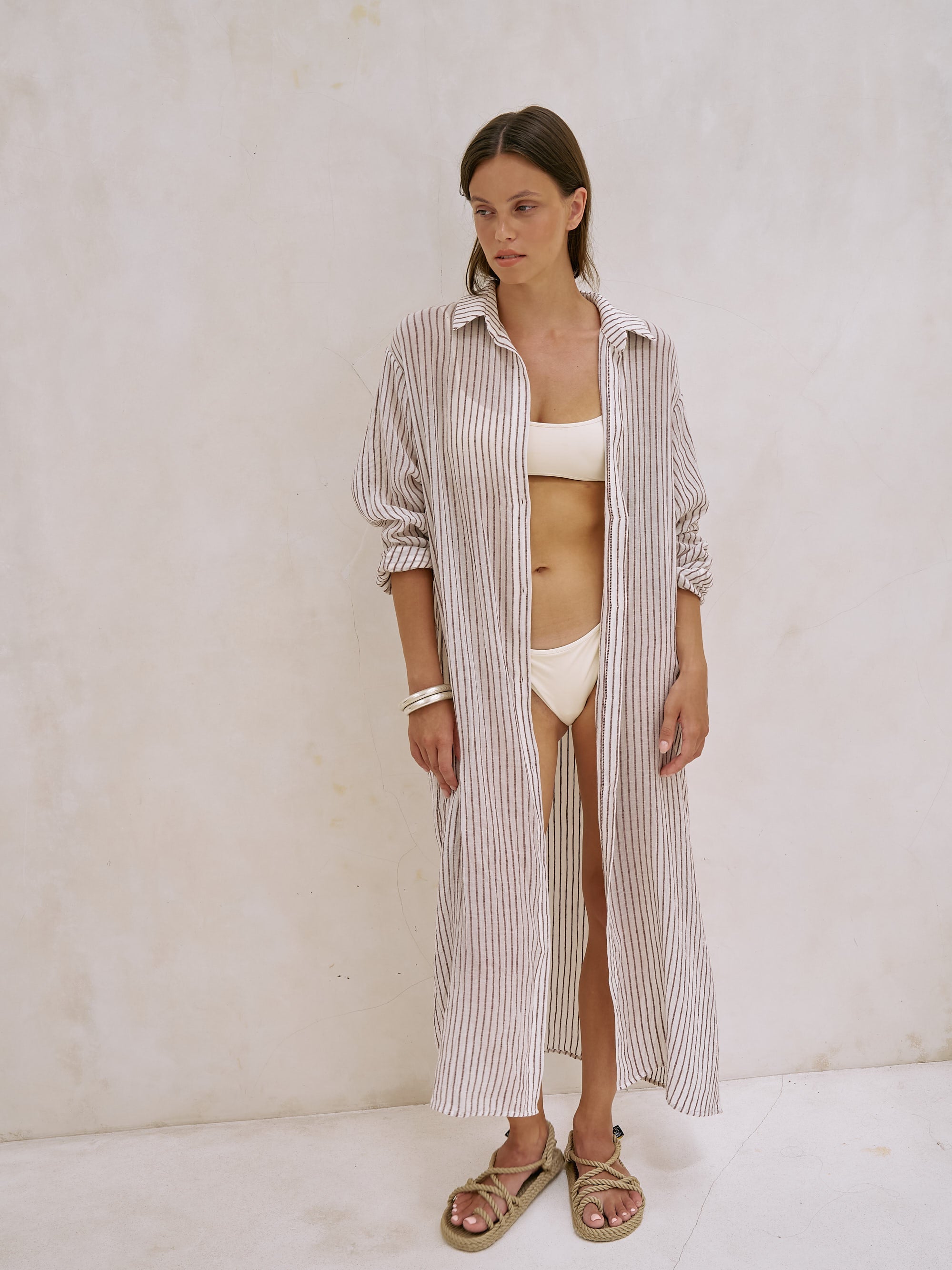 The Handloom-Voyage Shirt Dress Burgundy Stripes-Dress-1-Milagron.com