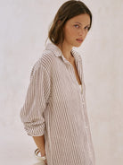 The Handloom-Voyage Shirt Dress Burgundy Stripes-Dress-2-Milagron.com