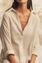 The Handloom-Voyage Shirt Dress Khaki Green Stripes-Elbise-6-Milagron.com