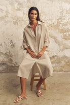 The Handloom-Voyage Shirt Dress Khaki Green Stripes-Elbise-7-Milagron.com