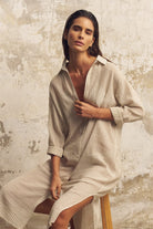 The Handloom-Voyage Shirt Dress Khaki Green Stripes-Elbise-8-Milagron.com